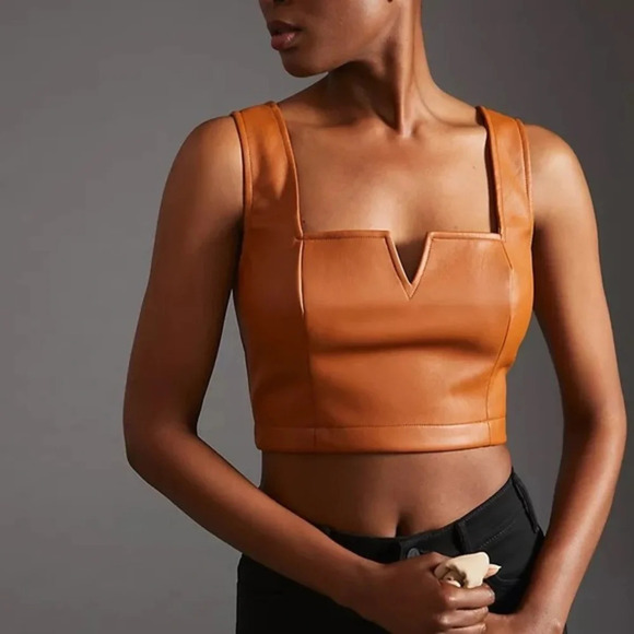 Anthropologie Tops - NWT Anthropologie Maeve Faux Leather Notch Tank 0